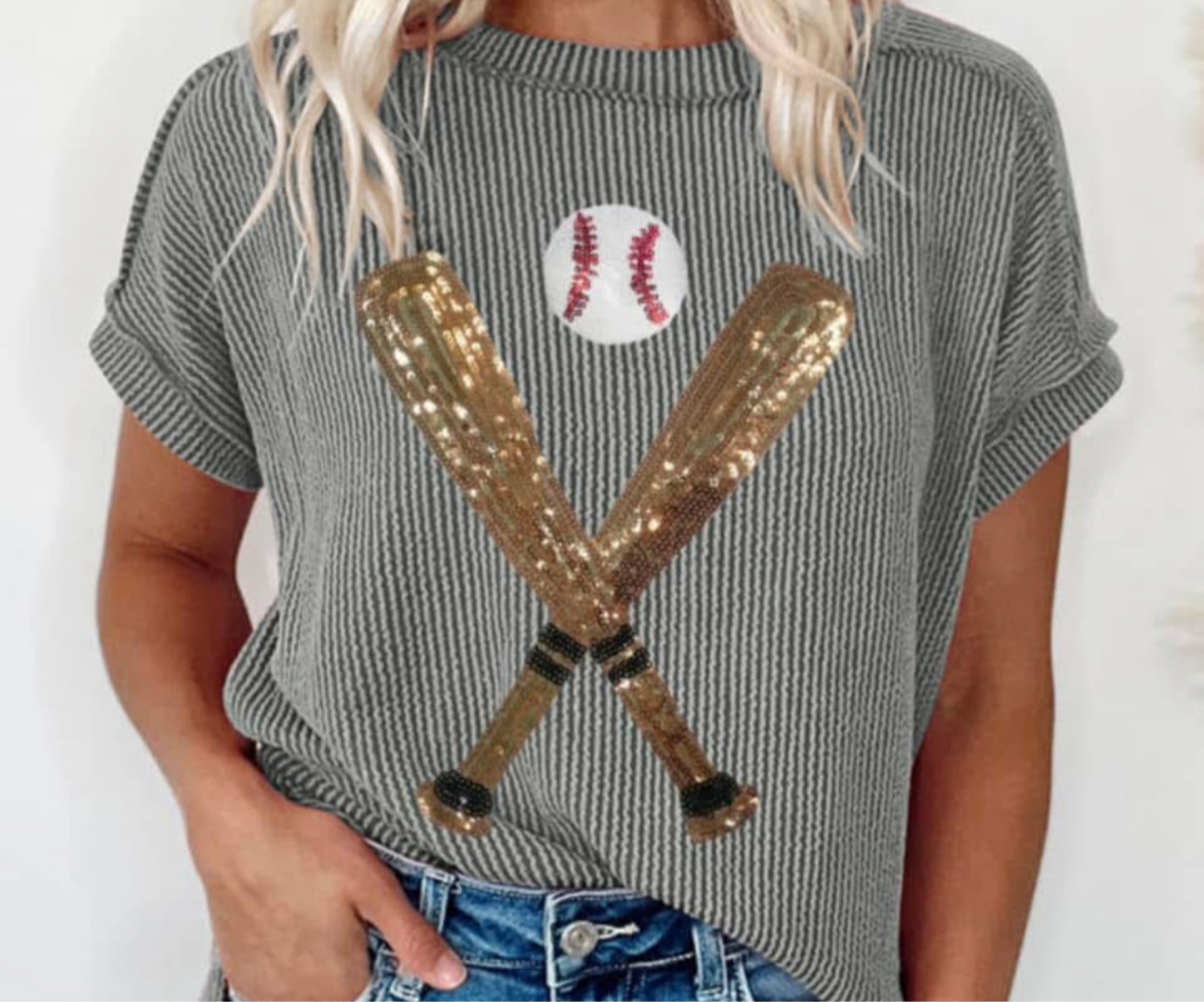Ladies sequin bat shirt