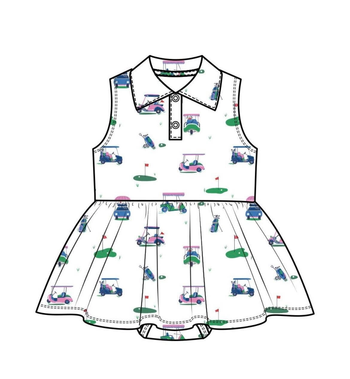 Angel Dear Vintage Golf Carts pink polo collar bodysuit