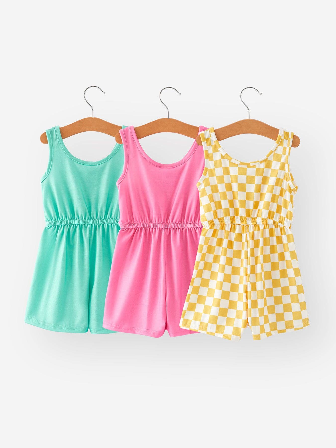 Girls Yellow Plaid Pink Green Jumpsuit Three Pieces