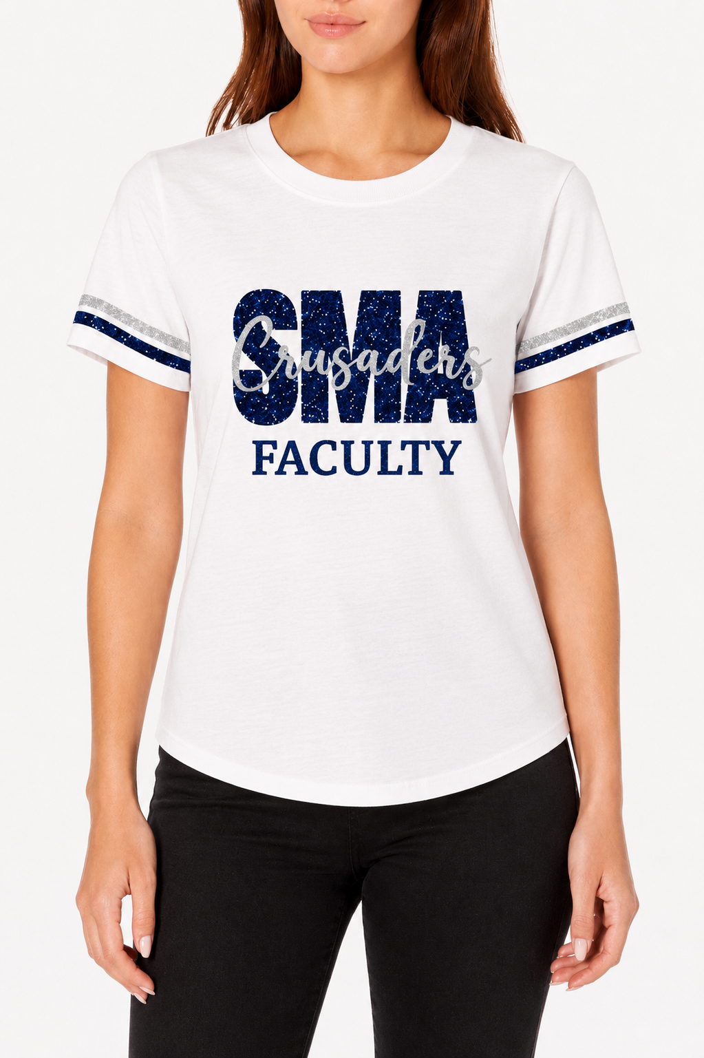 SMA faculty v-neck or crew neck sequin shirt PRE-ORDER eta Oct