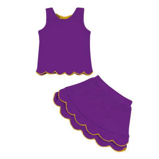 Purple and Gold double ruffle scallop edge set