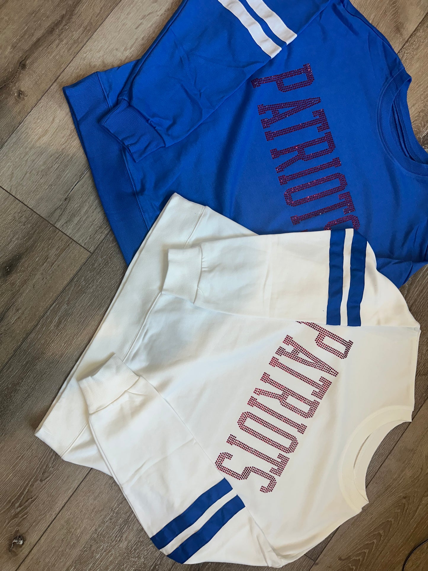 Patriots rhinestone varsity sweater pre-order