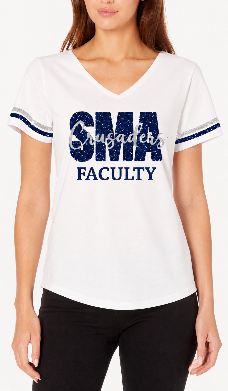 PRE-ORDER SMA faculty v-neck or crew neck sequin shirt