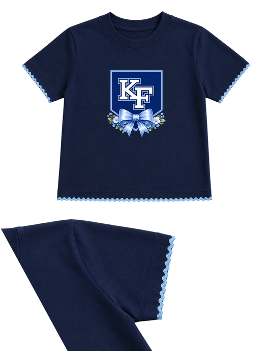 KF girls embroidered trim logo shirt
