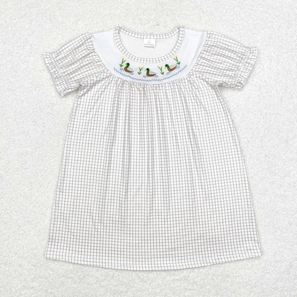 Baby Girls Green Checkered Ducks Short Sleeve Knee Length Dresses