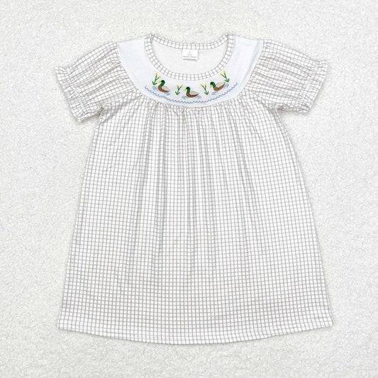 Baby Girls Green Checkered Ducks Short Sleeve Knee Length Dresses