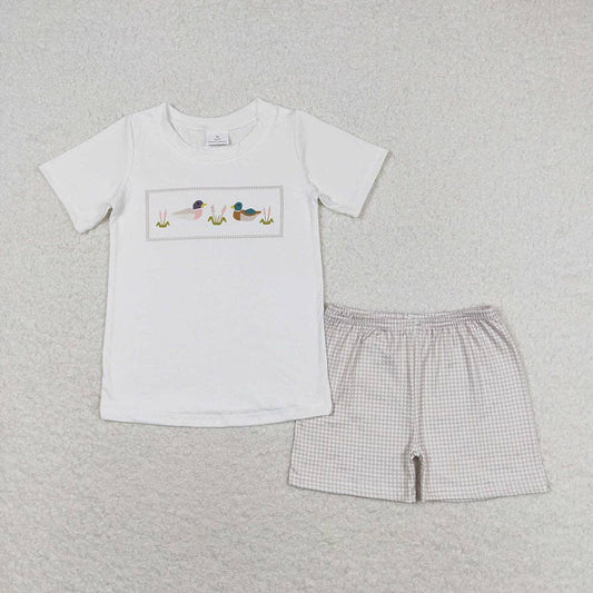 Baby Boys Ducks Short Sleeve Tee Shirts Tops Checkered Shorts Clothes Sets