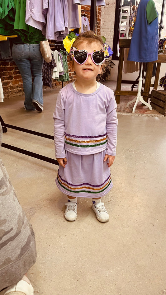 Purple two piece Mardi Gras (longer skirt)