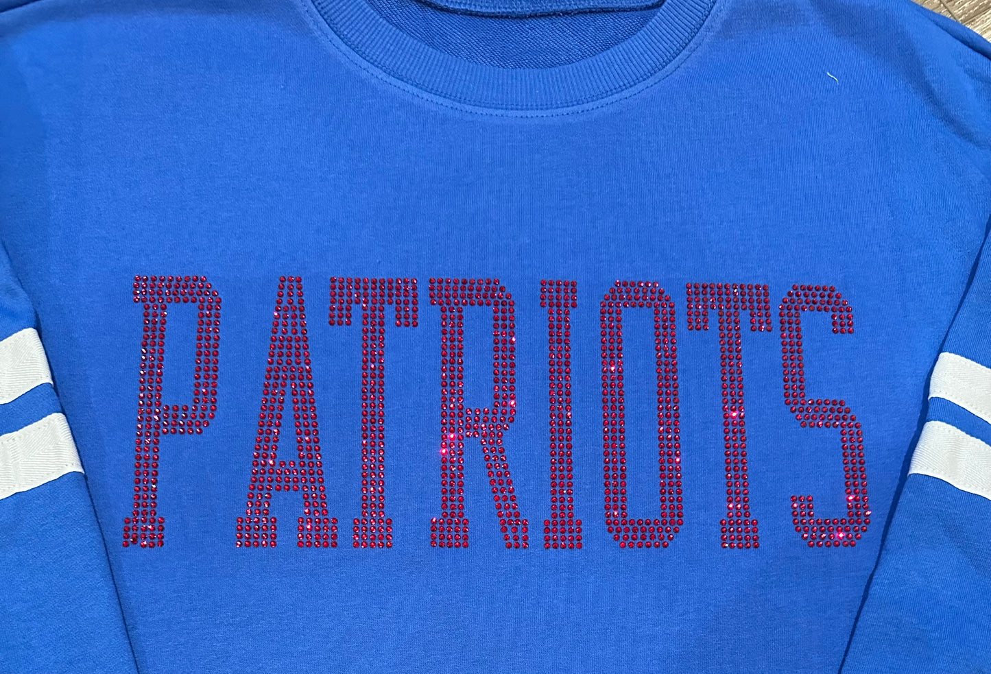 Patriots rhinestone varsity sweater pre-order