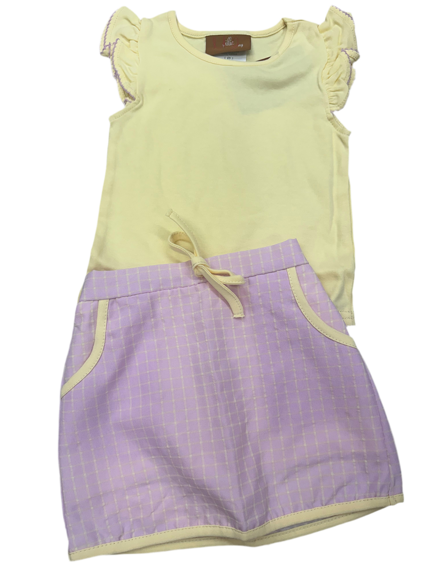 Millie Jay yellow & pink grid print skort set (shorts under)