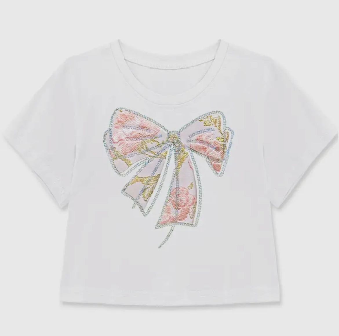Rhinestone floral bow crop