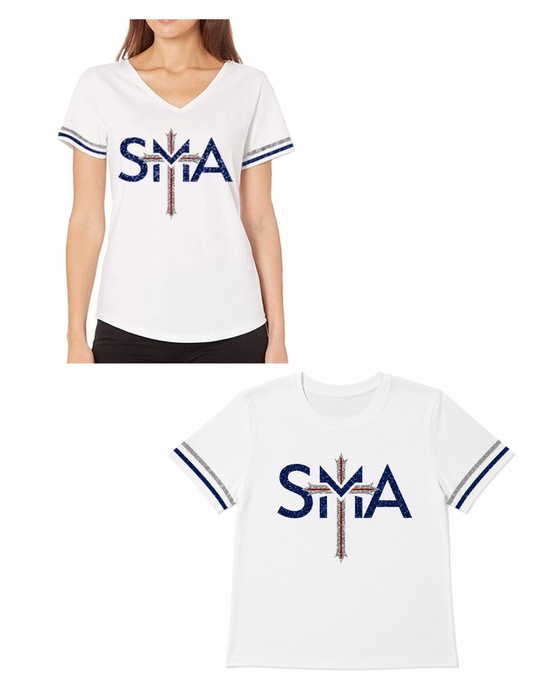 SMA ladies sequin crew neck or V neck