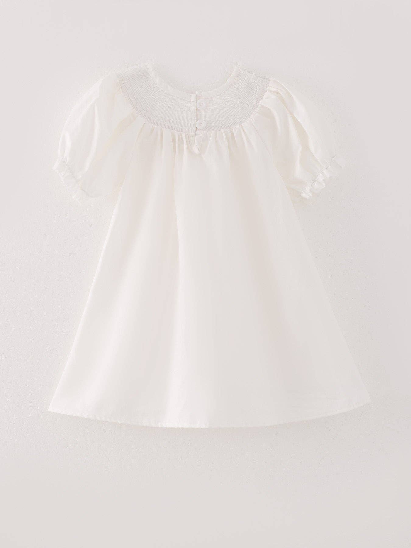 White Smocking Embroidered Crucifix Girls Dress